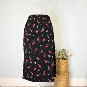 Gorgeous vintage 90s black & red silky floral fairy skirt